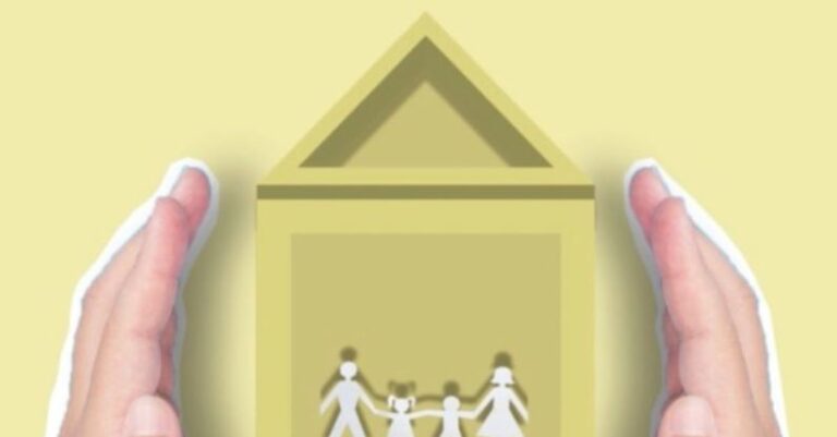 Home Loans - Creative image of cutout faceless person showing vector house image with family members inside